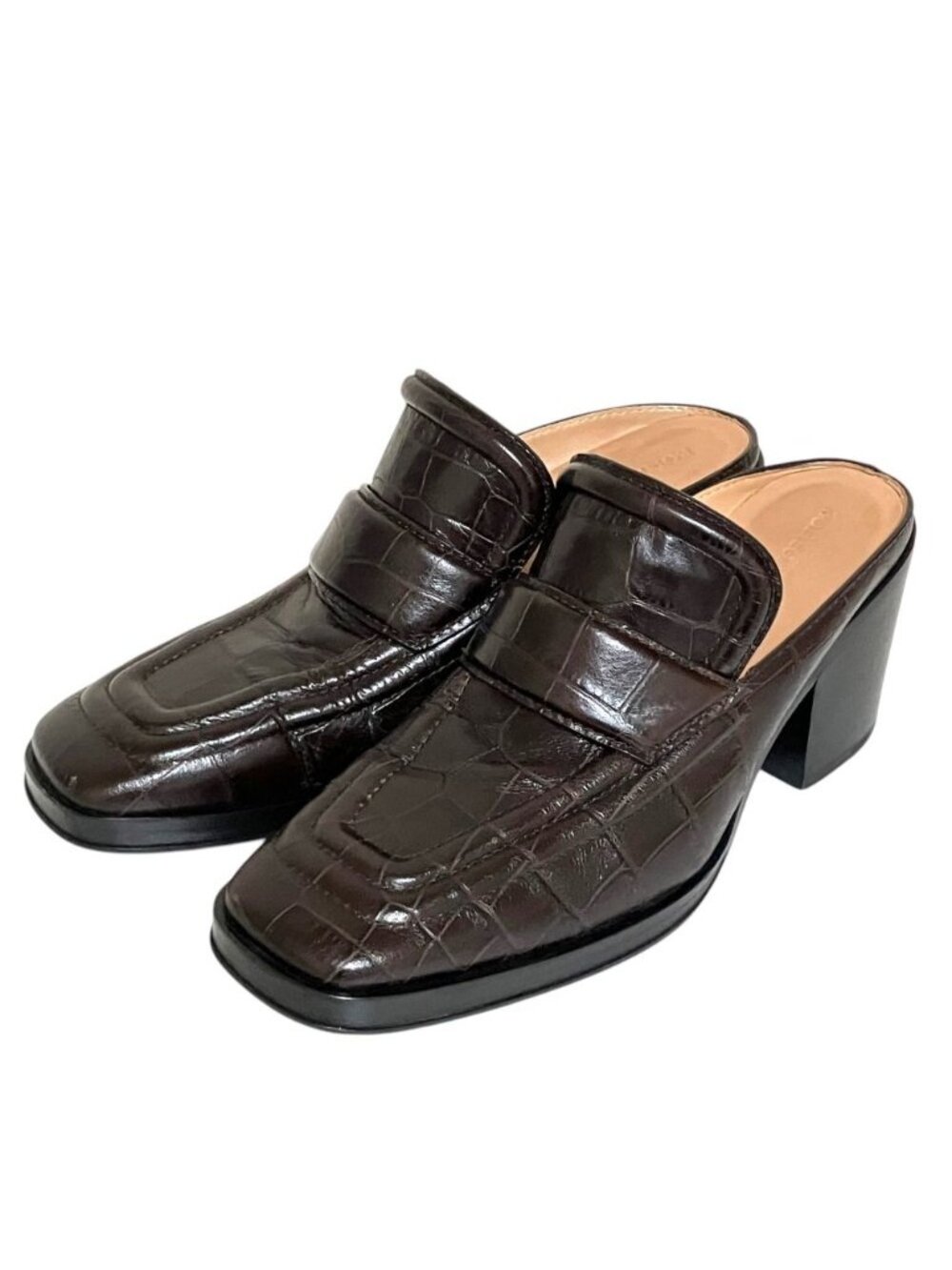 Bottega Veneta Kuroko Embossed Leather Square Toe Mules Brown
